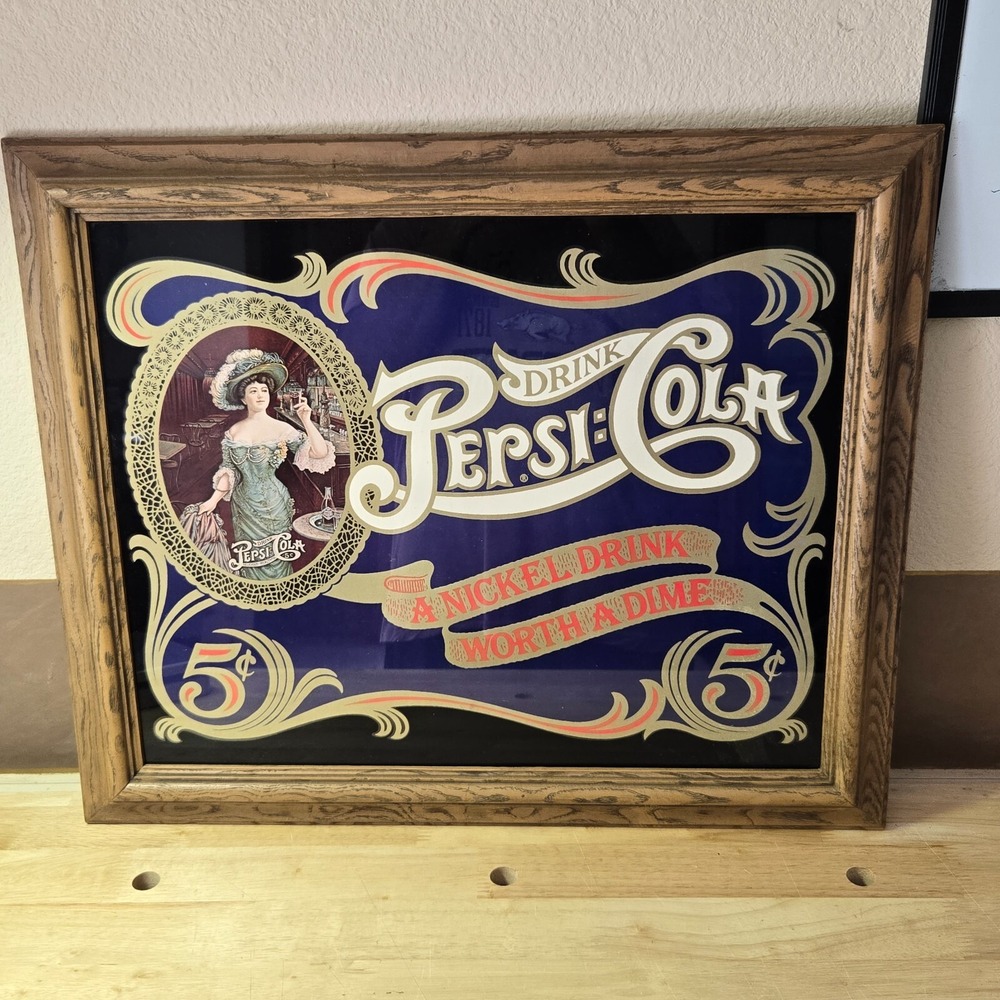 Vintage Pepsi Gibson Girl Framed Picture Drink Cola A Nickel Drink Worth A Dime